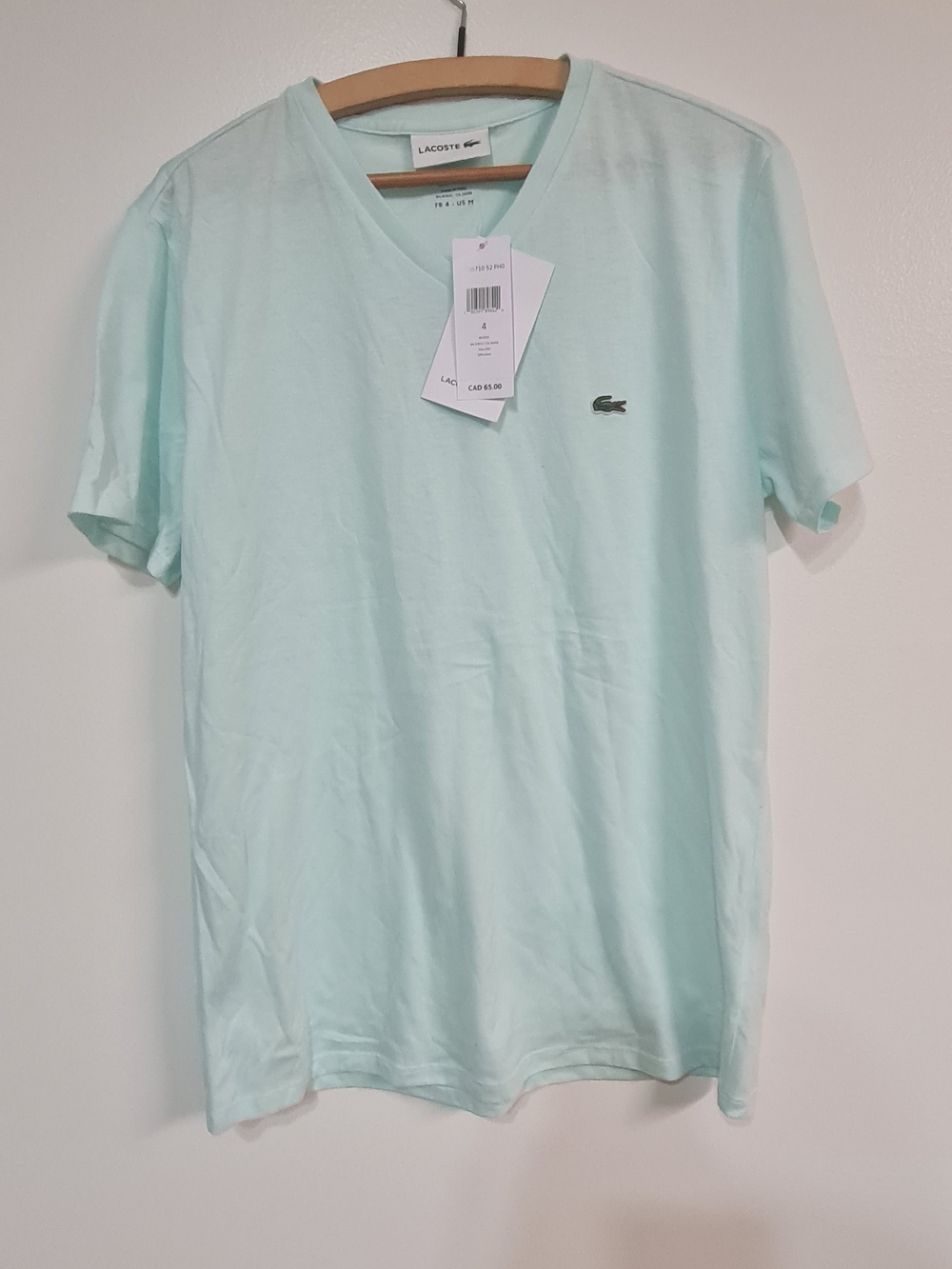 Lacoste Men's V-Neck T-Shirt in Mint Green Prima Cotton Size S